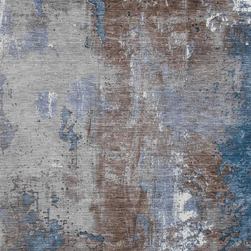 Coffee And Blue Abstract Washable Indoor Outdoor Area Rug Photo 3