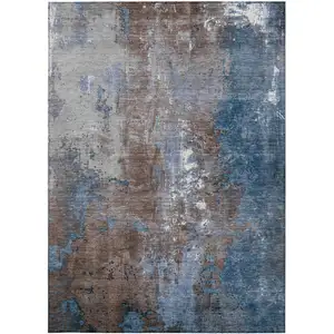 Photo of Coffee And Blue Abstract Washable Indoor Outdoor Area Rug