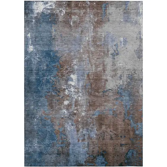 Coffee And Blue Abstract Washable Indoor Outdoor Area Rug Photo 8