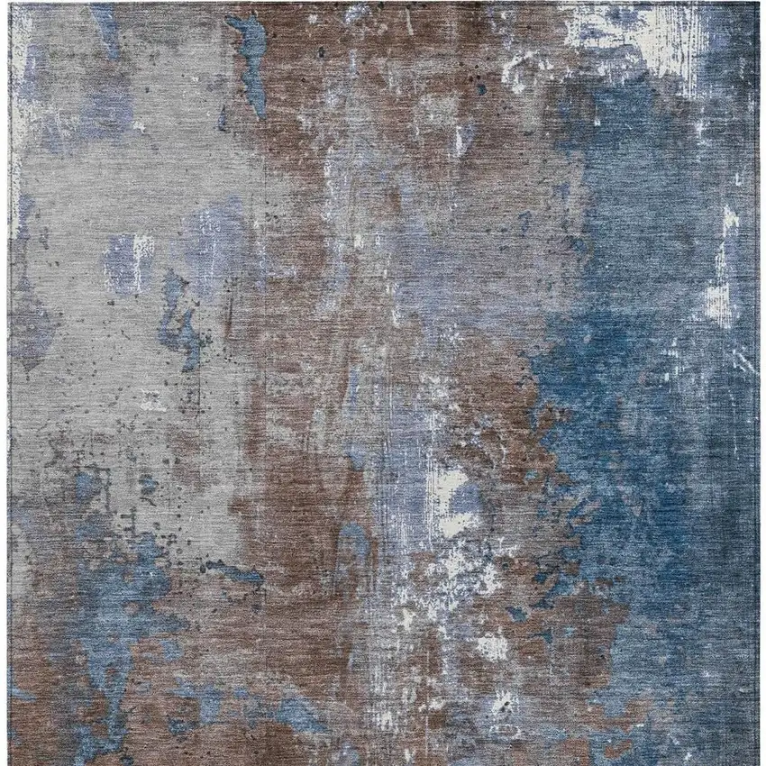 Coffee And Blue Abstract Washable Indoor Outdoor Area Rug Photo 3