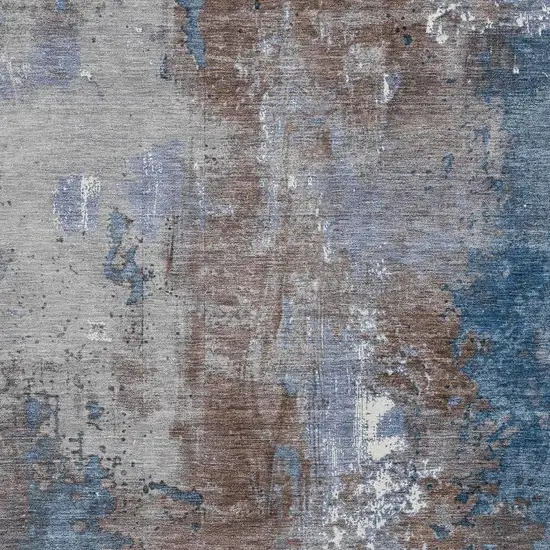 Coffee And Blue Abstract Washable Indoor Outdoor Area Rug Photo 3