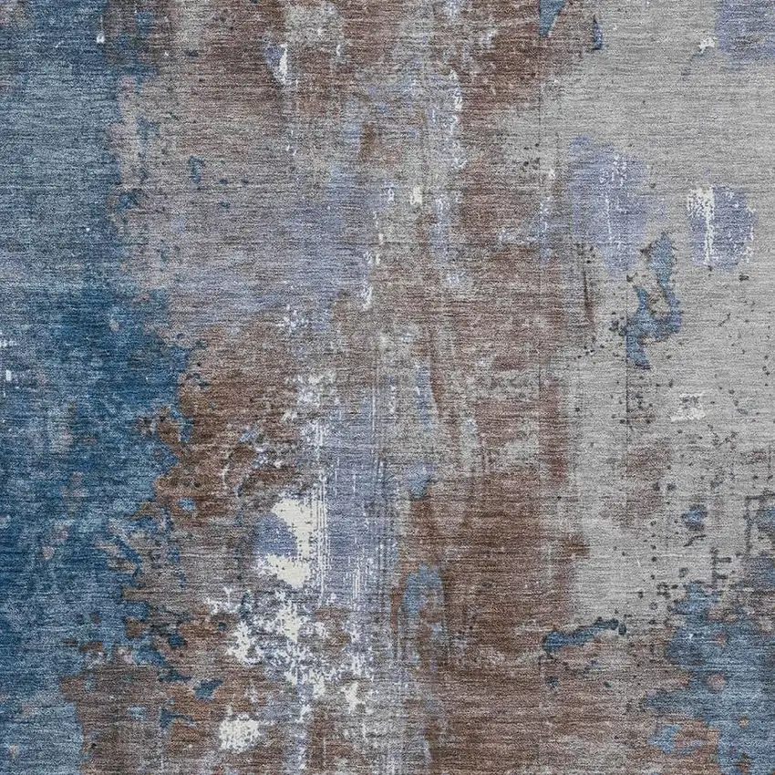 Coffee And Blue Abstract Washable Indoor Outdoor Area Rug Photo 3