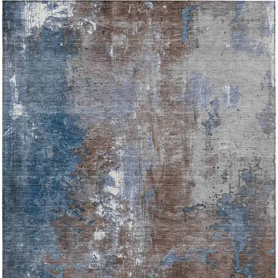 Coffee And Blue Abstract Washable Indoor Outdoor Area Rug Photo 4