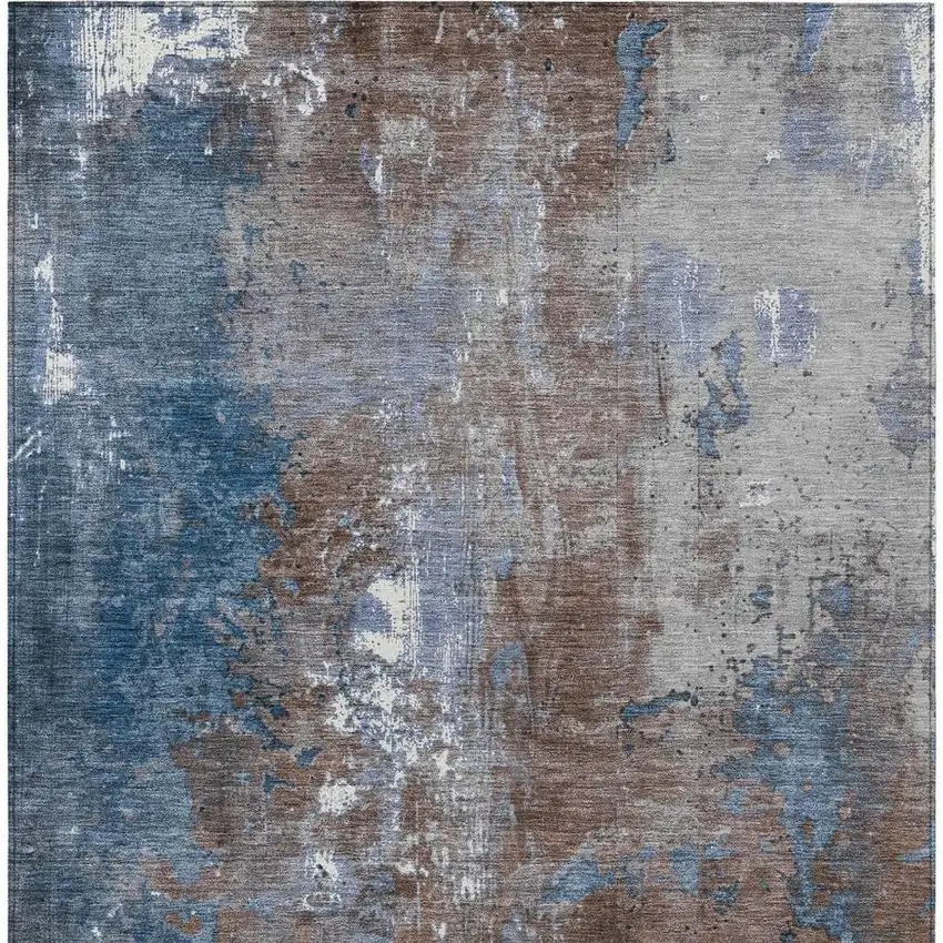 Coffee And Blue Abstract Washable Indoor Outdoor Area Rug Photo 4
