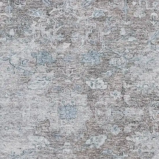 Coffee And Blue Floral Washable Area Rug With UV Protection Photo 3