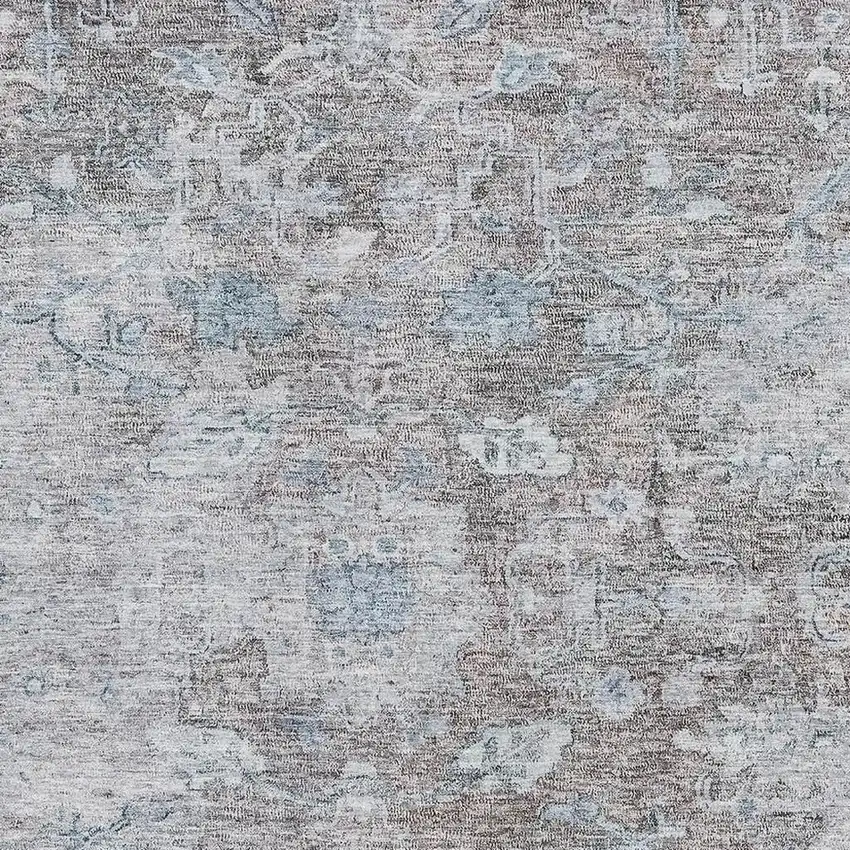 Coffee And Blue Floral Washable Area Rug With UV Protection Photo 3