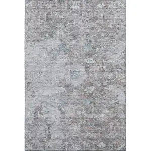 Photo of Coffee And Blue Floral Washable Area Rug With UV Protection