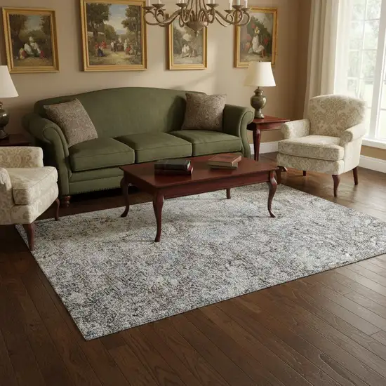 Coffee And Blue Floral Washable Area Rug With UV Protection Photo 2