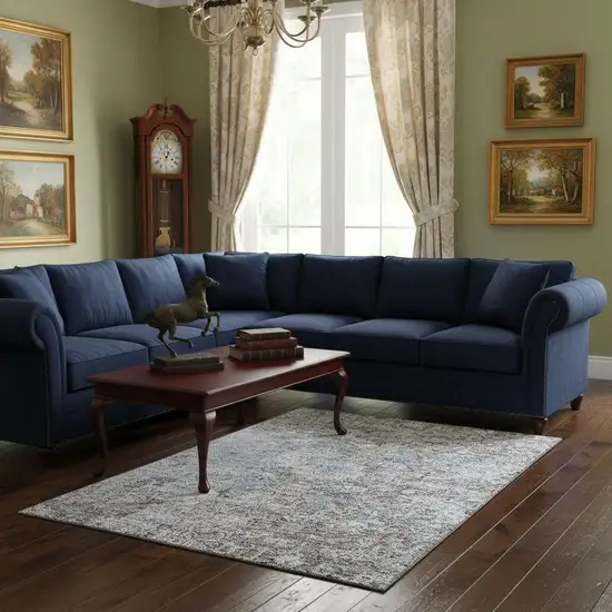 Coffee And Blue Floral Washable Area Rug With UV Protection Photo 2