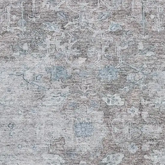 Coffee And Blue Floral Washable Area Rug With UV Protection Photo 3