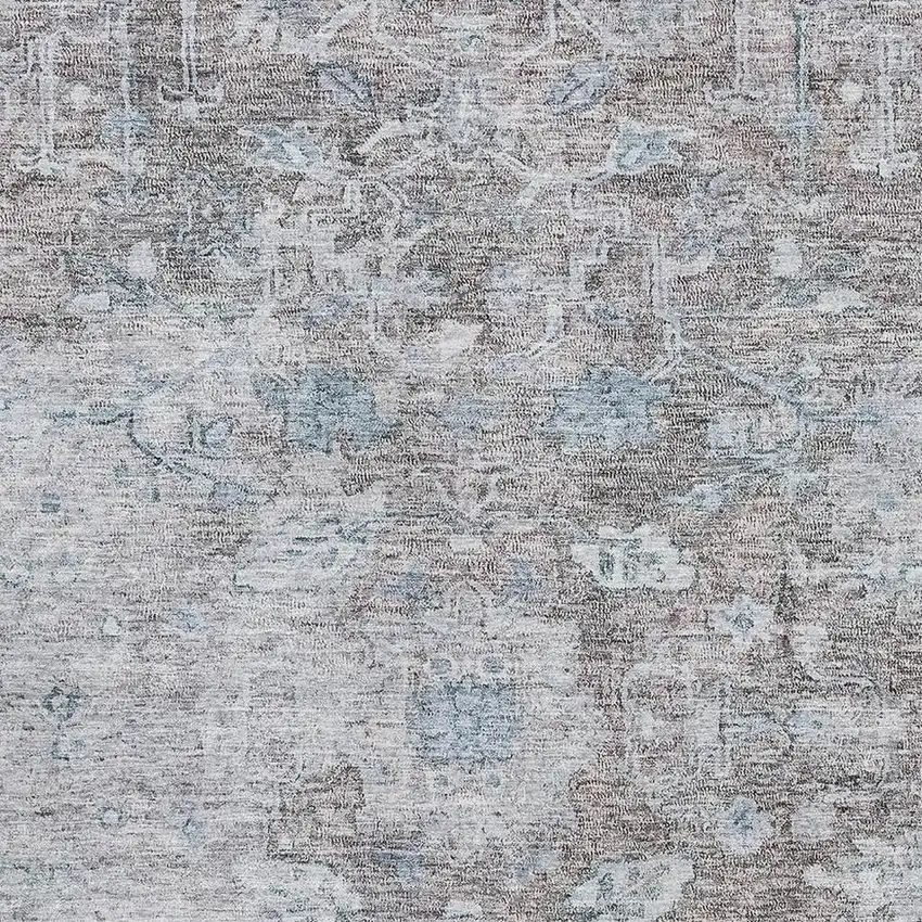 Coffee And Blue Floral Washable Area Rug With UV Protection Photo 3