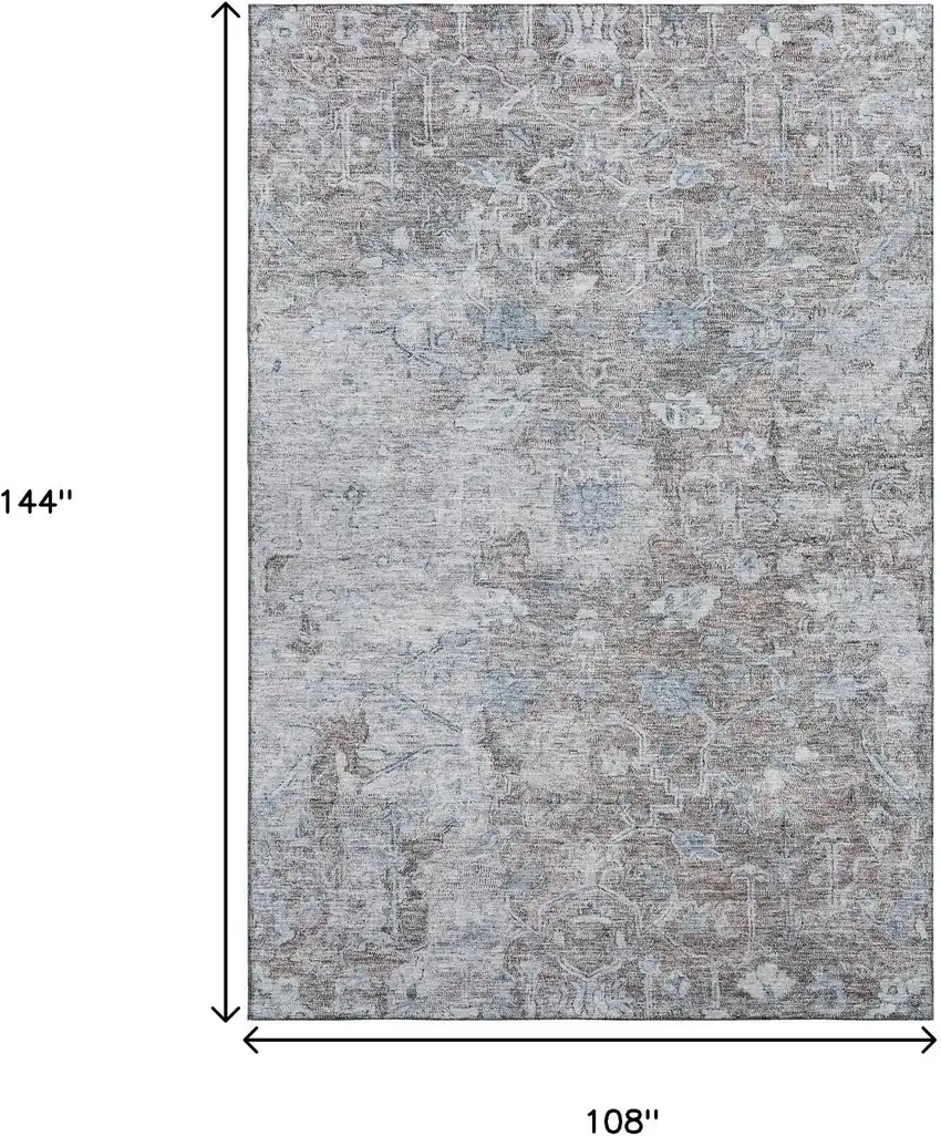 Coffee And Blue Floral Washable Area Rug With UV Protection Photo 3