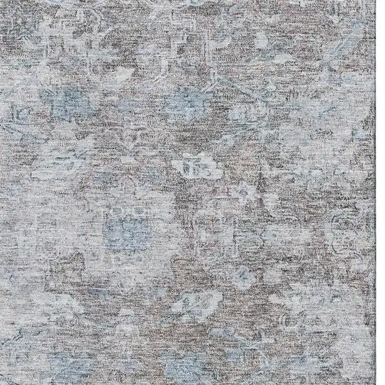 Coffee And Blue Floral Washable Area Rug With UV Protection Photo 3