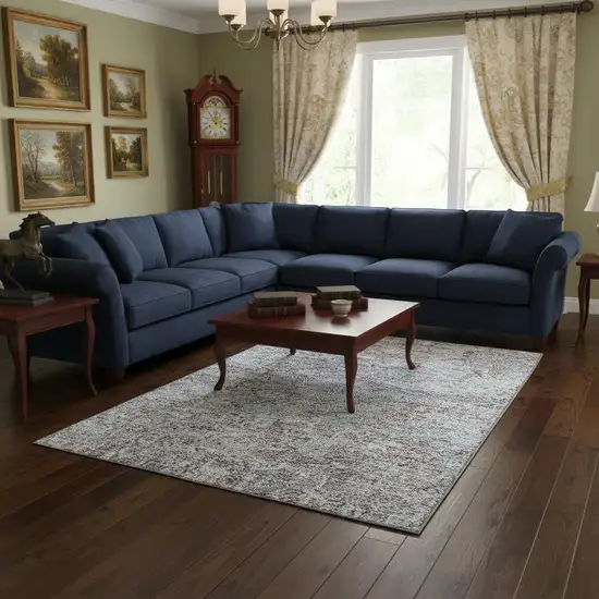 Coffee And Blue Floral Washable Area Rug With UV Protection Photo 2