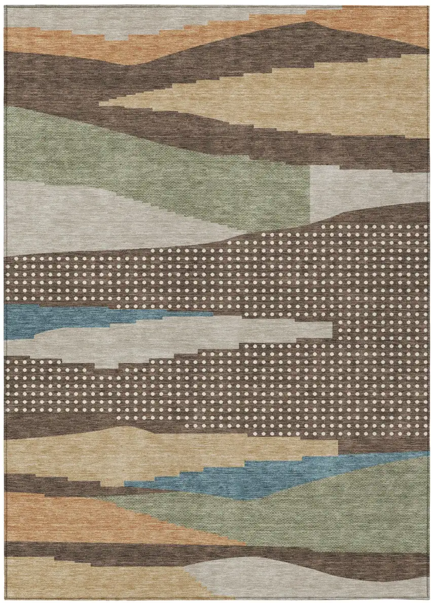 Coffee And Brown Abstract Washable Indoor Outdoor Area Rug Photo 2