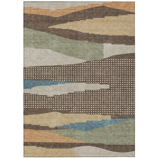 Coffee And Brown Abstract Washable Indoor Outdoor Area Rug Photo 2