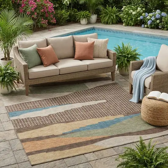 Coffee And Brown Abstract Washable Indoor Outdoor Area Rug Photo 1