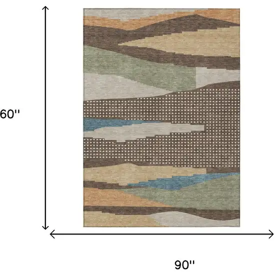 Coffee And Brown Abstract Washable Indoor Outdoor Area Rug Photo 5