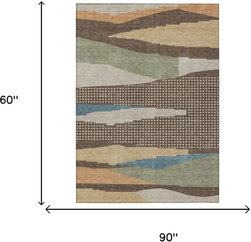 Coffee And Brown Abstract Washable Indoor Outdoor Area Rug Photo 5