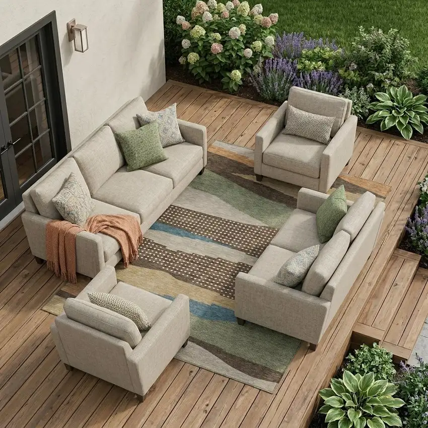 Coffee And Brown Abstract Washable Indoor Outdoor Area Rug Photo 1