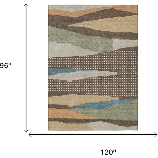 Coffee And Brown Abstract Washable Indoor Outdoor Area Rug Photo 5