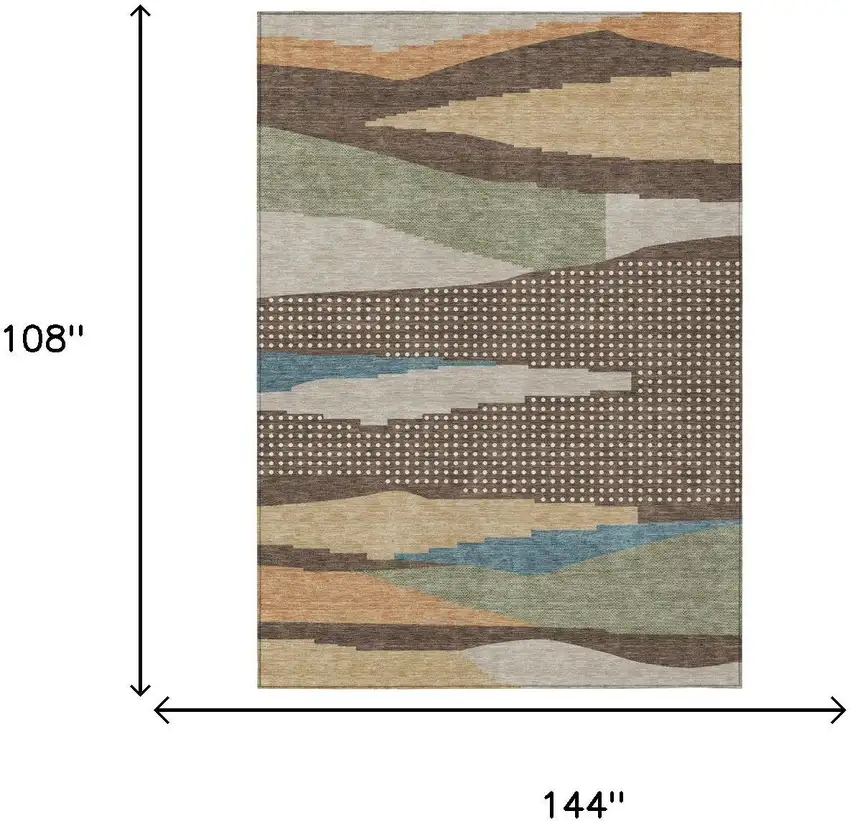 Coffee And Brown Abstract Washable Indoor Outdoor Area Rug Photo 5