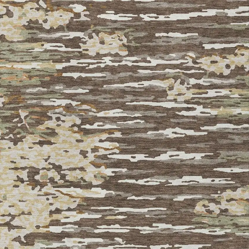 Coffee And Brown Abstract Washable Indoor Outdoor Area Rug Photo 5