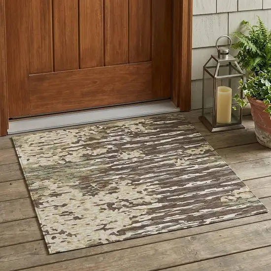 Coffee And Brown Abstract Washable Indoor Outdoor Area Rug Photo 1