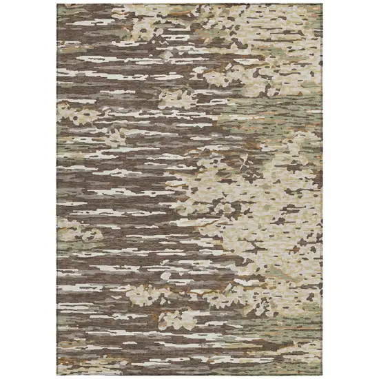 Coffee And Brown Abstract Washable Indoor Outdoor Area Rug Photo 2