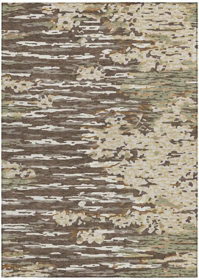Coffee And Brown Abstract Washable Indoor Outdoor Area Rug Photo 2