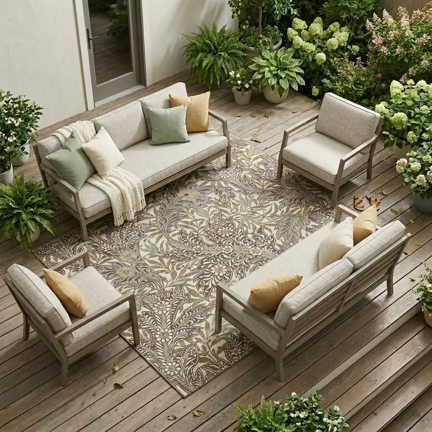 Coffee And Brown Botanical Leaves Washable Indoor Outdoor Area Rug Photo 1