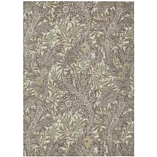 Coffee And Brown Botanical Leaves Washable Indoor Outdoor Area Rug Photo 2