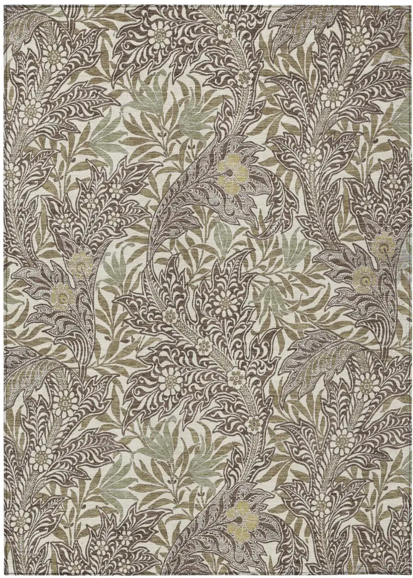 Coffee And Brown Botanical Leaves Washable Indoor Outdoor Area Rug Photo 2