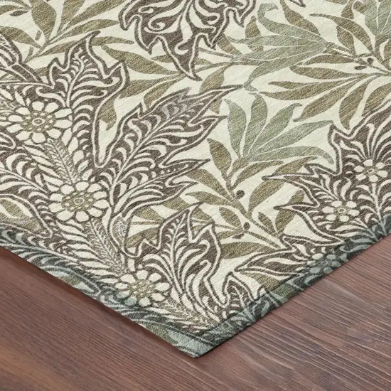 Coffee And Brown Botanical Leaves Washable Indoor Outdoor Area Rug Photo 3