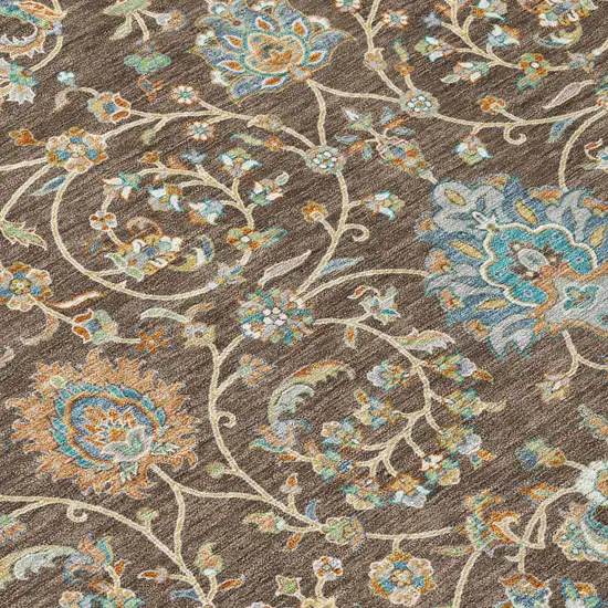 Coffee And Brown Floral Washable Indoor Outdoor Area Rug Photo 4