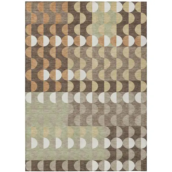 Coffee And Brown Geometric Washable Indoor Outdoor Area Rug Photo 2