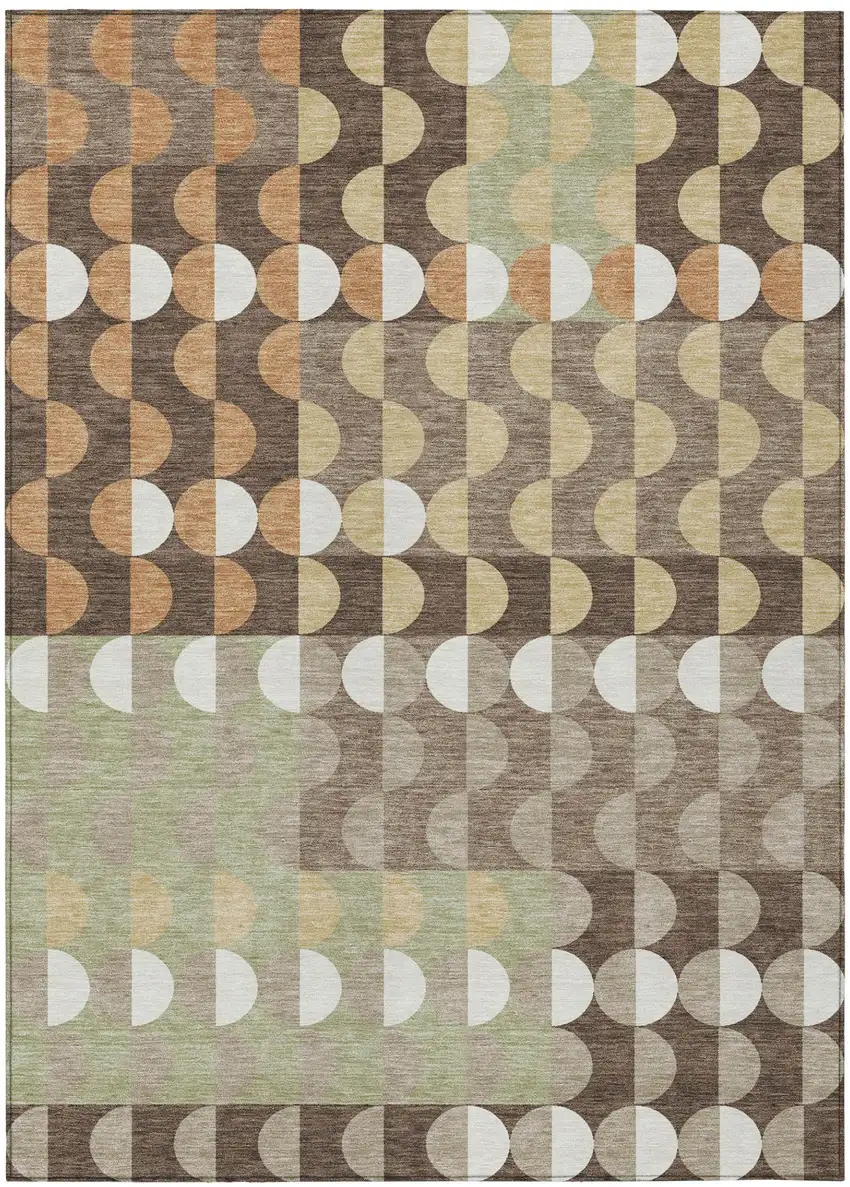 Coffee And Brown Geometric Washable Indoor Outdoor Area Rug Photo 2