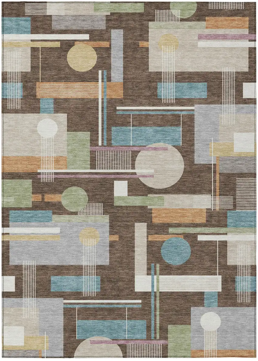 Coffee And Brown Geometric Washable Indoor Outdoor Area Rug Photo 2