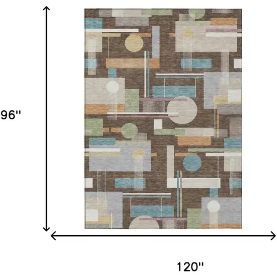 Coffee And Brown Geometric Washable Indoor Outdoor Area Rug Photo 5