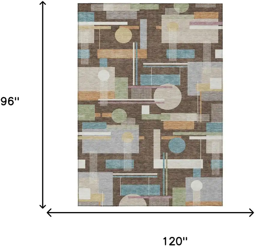Coffee And Brown Geometric Washable Indoor Outdoor Area Rug Photo 5