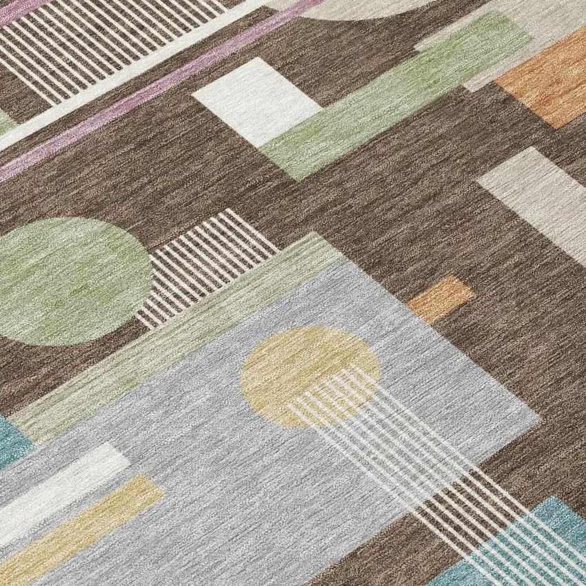 Coffee And Brown Geometric Washable Indoor Outdoor Area Rug Photo 4