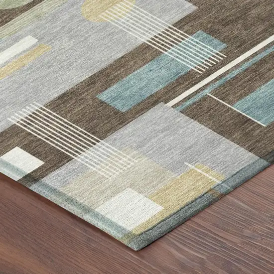 Coffee And Brown Geometric Washable Indoor Outdoor Area Rug Photo 3