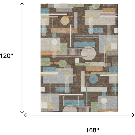 Coffee And Brown Geometric Washable Indoor Outdoor Area Rug Photo 5