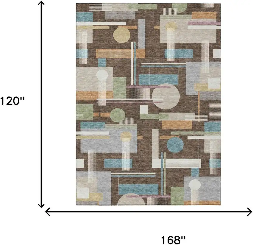 Coffee And Brown Geometric Washable Indoor Outdoor Area Rug Photo 5