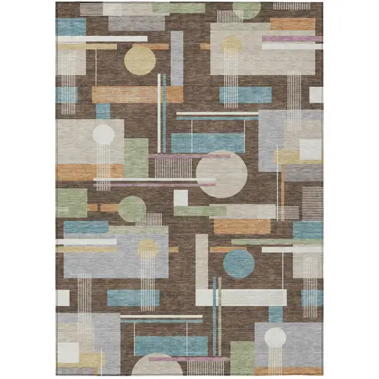 Coffee And Brown Geometric Washable Indoor Outdoor Area Rug Photo 2