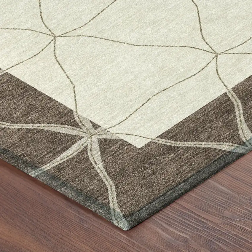 Coffee And Brown Geometric Washable Indoor Outdoor Area Rug Photo 4