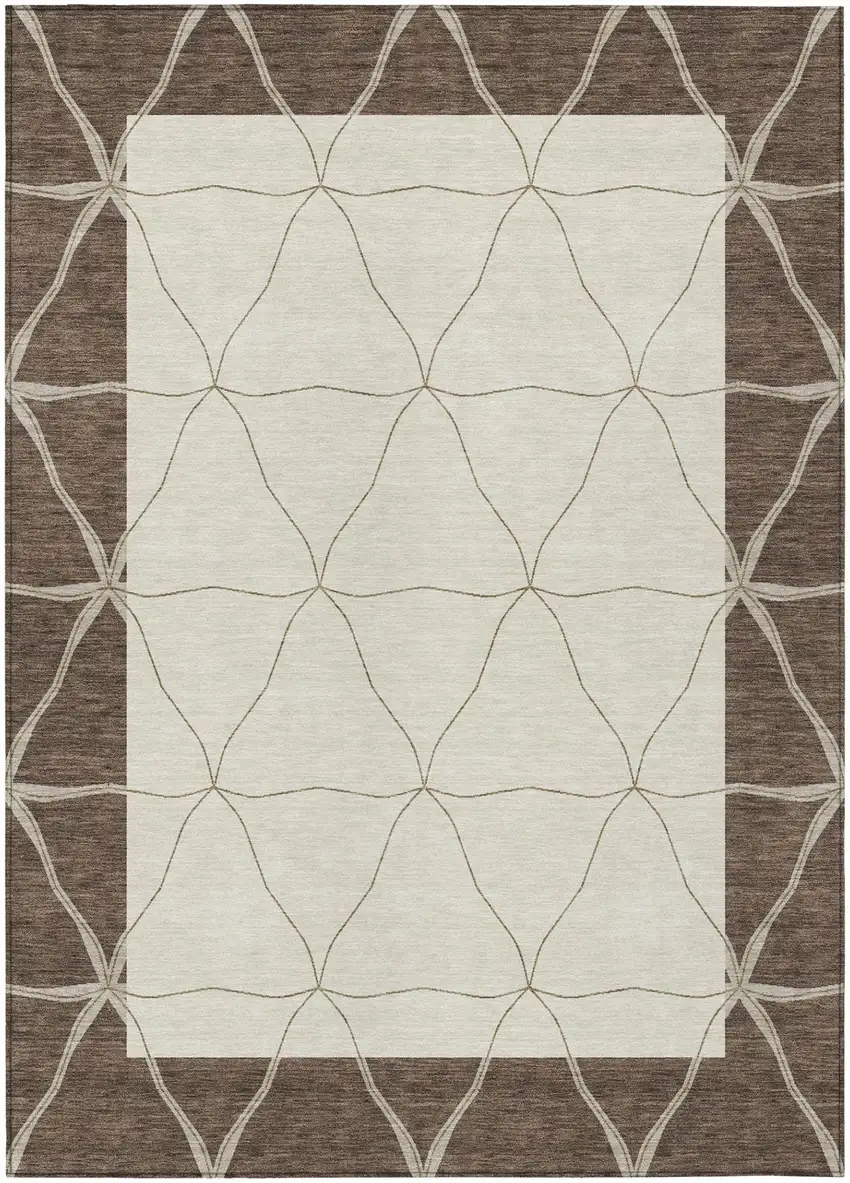 Coffee And Brown Geometric Washable Indoor Outdoor Area Rug Photo 3