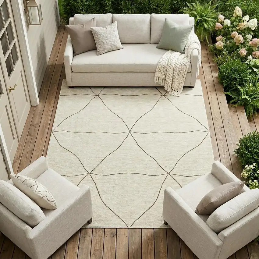 Coffee And Brown Geometric Washable Indoor Outdoor Area Rug Photo 1