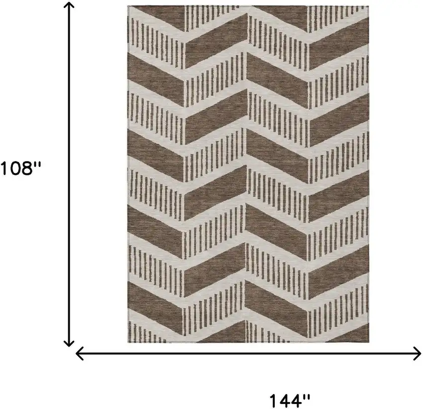 Coffee And Brown Geometric Washable Indoor Outdoor Area Rug Photo 6