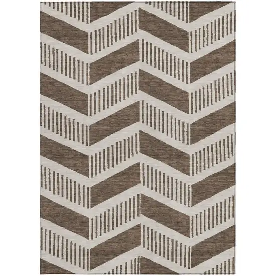 Coffee And Brown Geometric Washable Indoor Outdoor Area Rug Photo 3